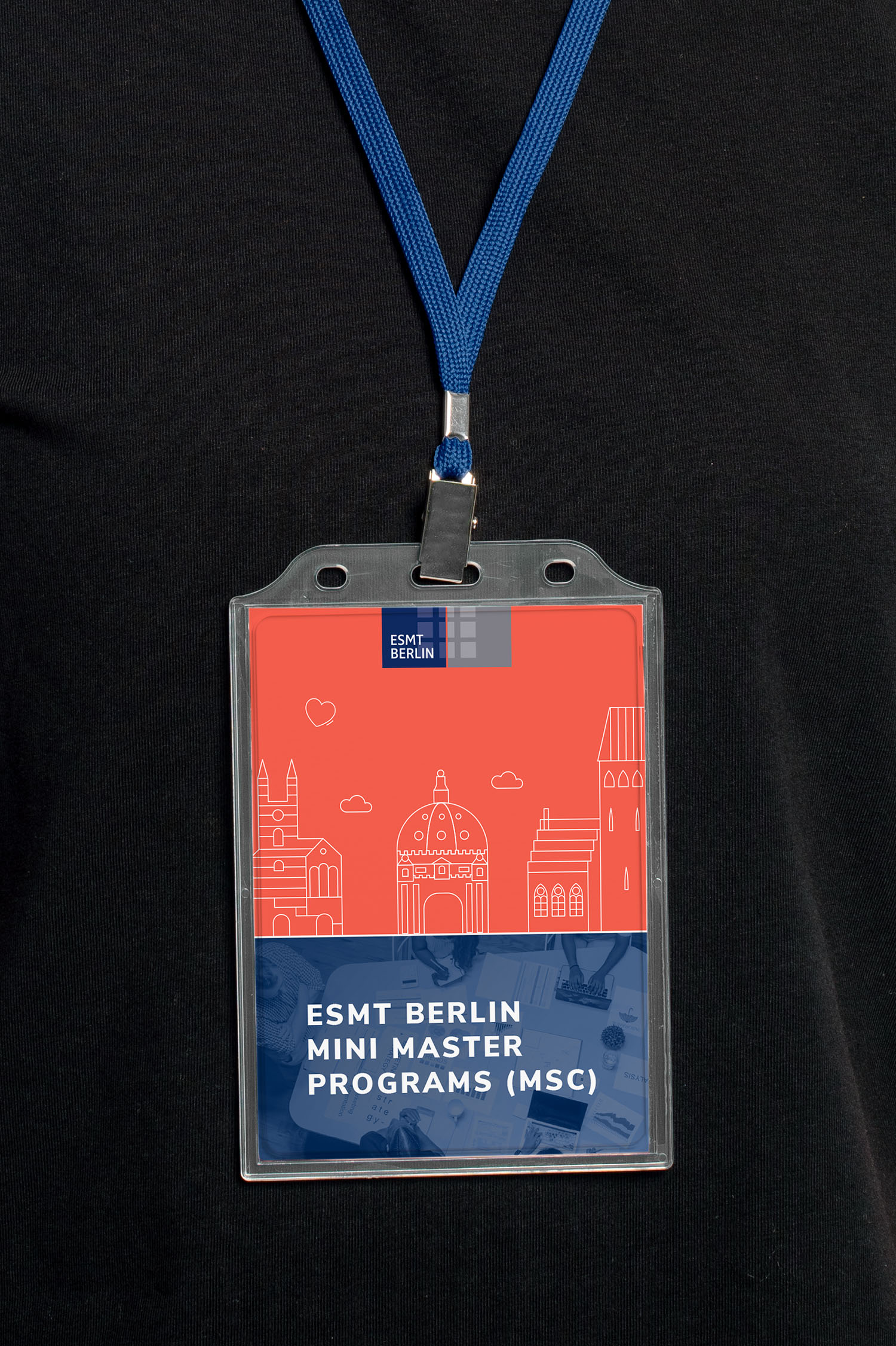 A lanyard design which new students were given. Within the lanyard was a mini version of the prospectus