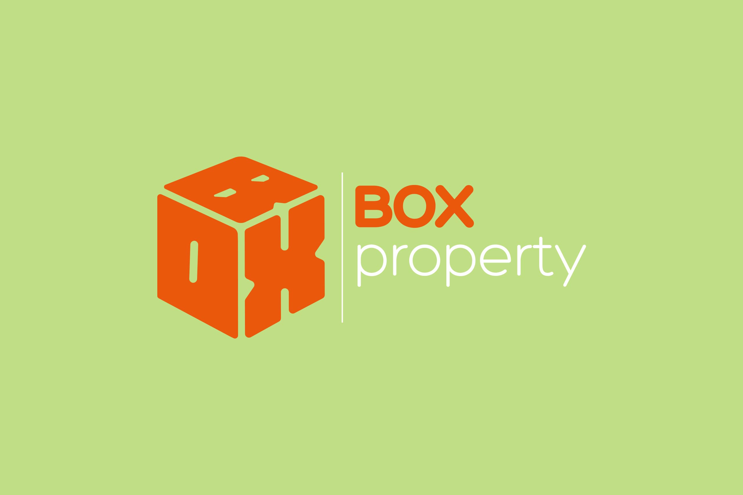 A flat graphic showcasing the Box Property logo identity on a green background