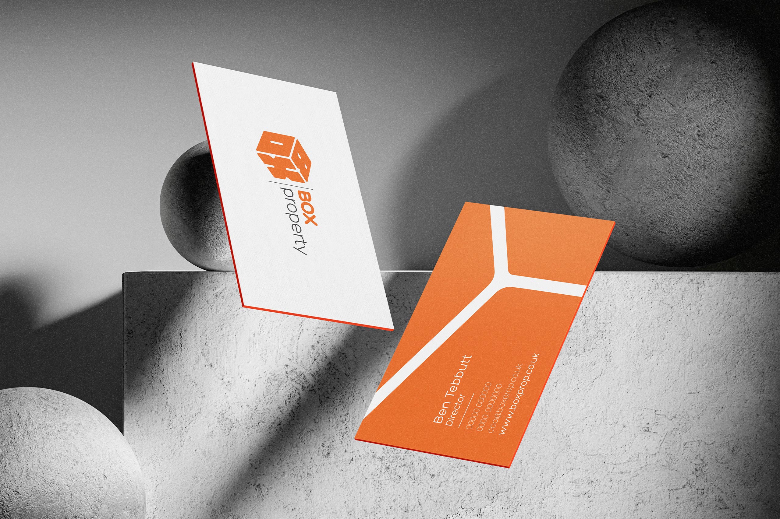 A mock-up showing the design of the Box Property business cards