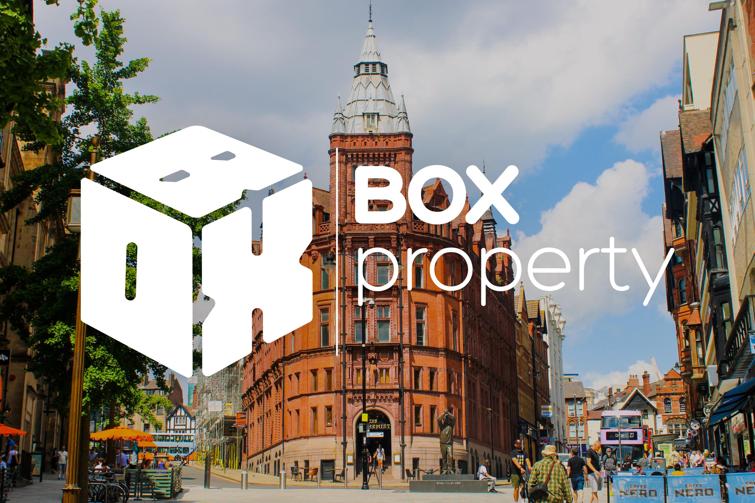 The Box Property logo overlaid on a Iconic Nottingham landmark which is where Box Property are located