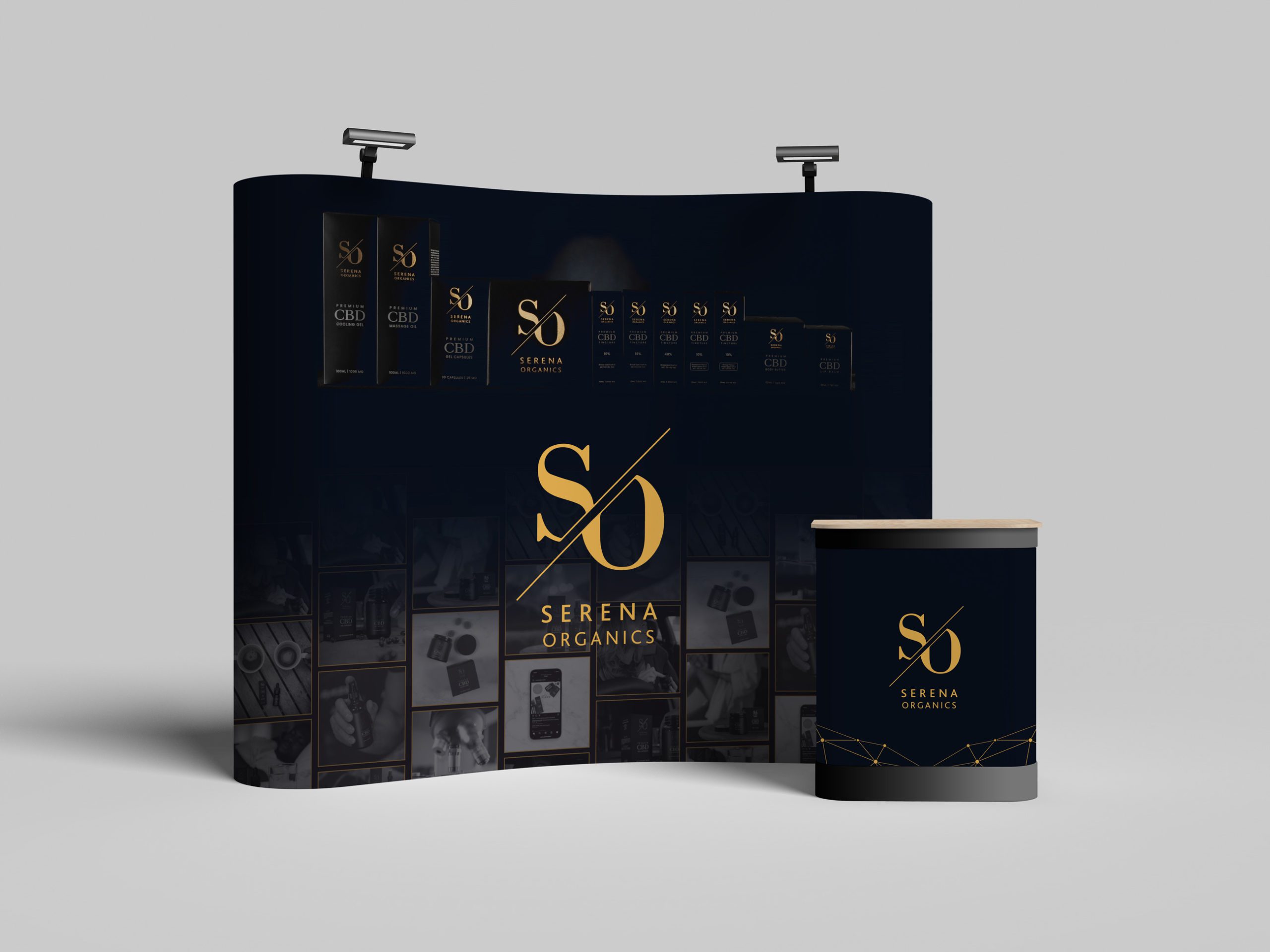 A mockup of an exhibition stand we designed for Serena Organics