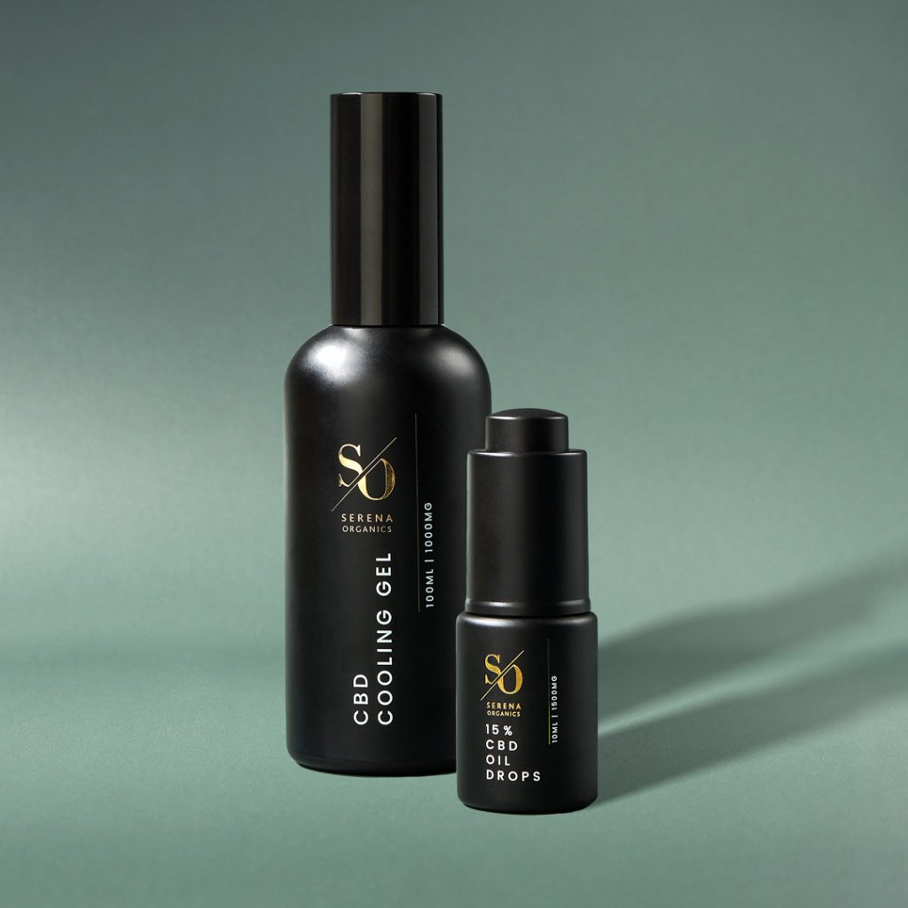 The Serena Organics packaging design for CBD cooling gel and oil drops