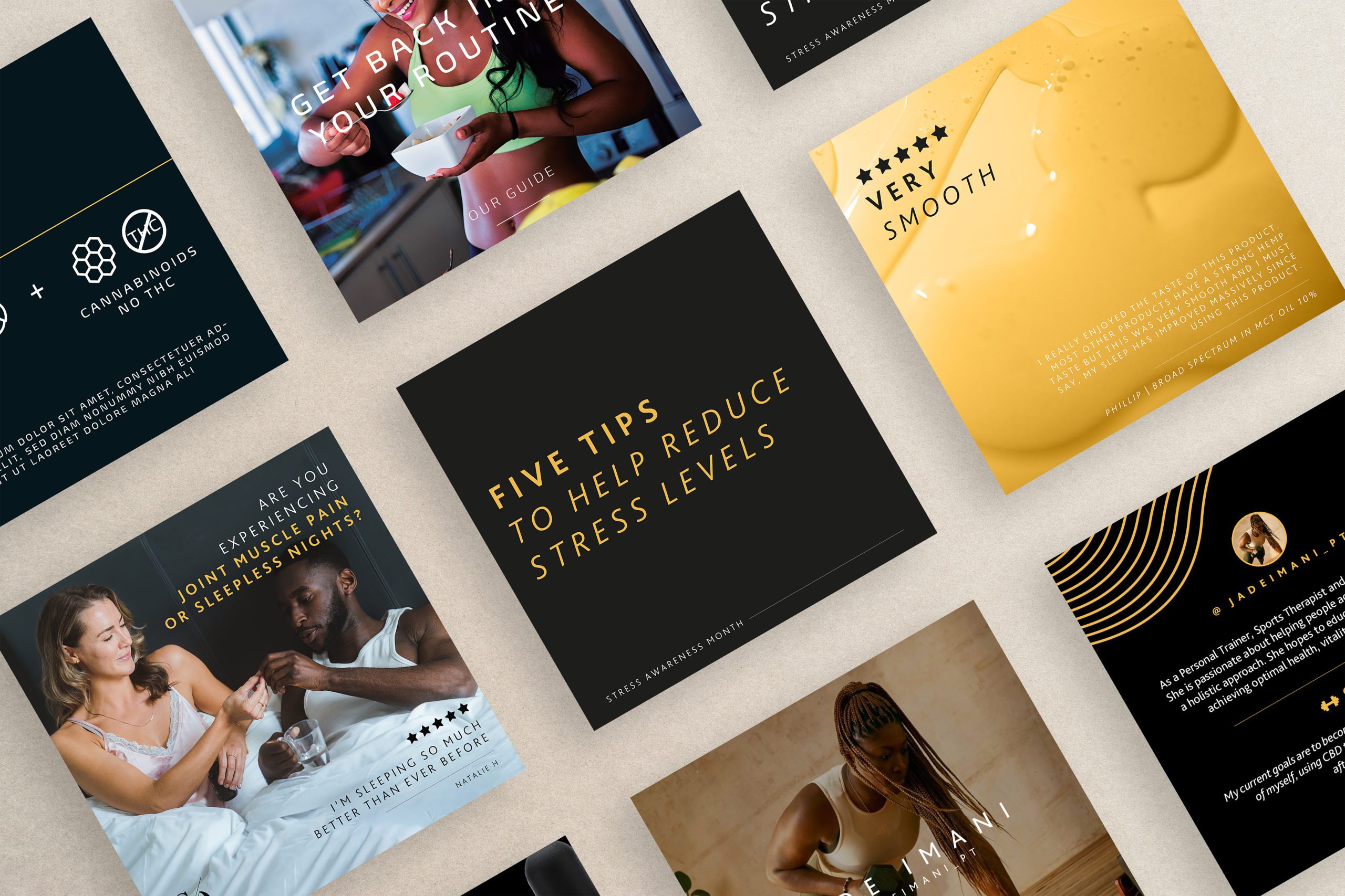 A collection of different social assets we created for Serena Organics