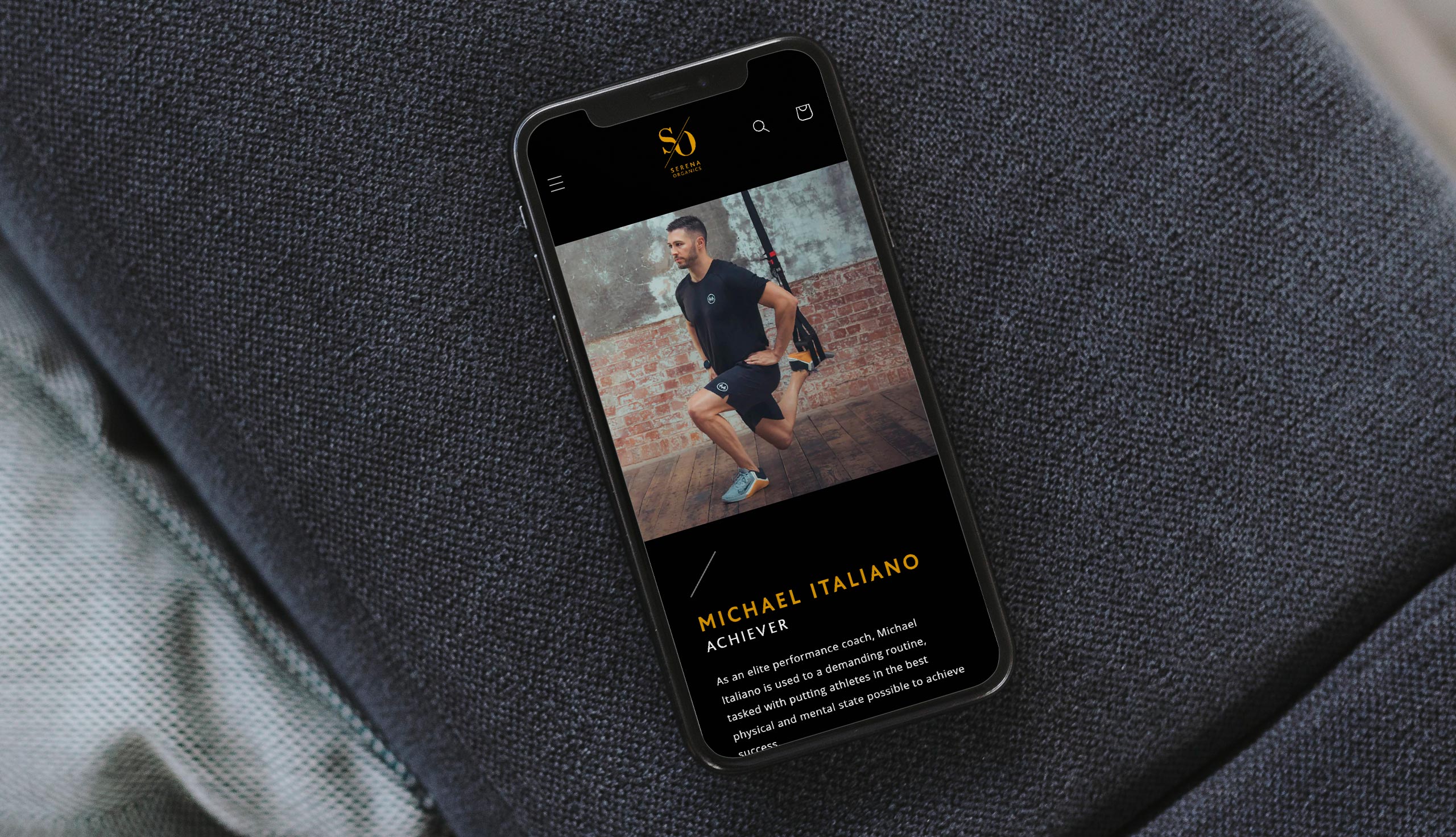 a mobile showing the mobile version of the Serena Organics website and the fact the site was built to be responsive