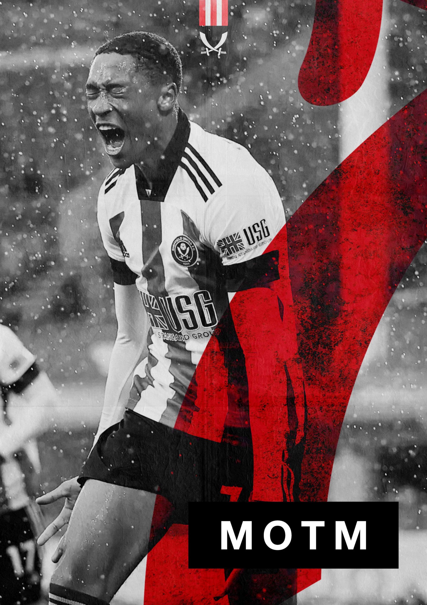 A design sheet for Sheffield United showcasing the man of the match