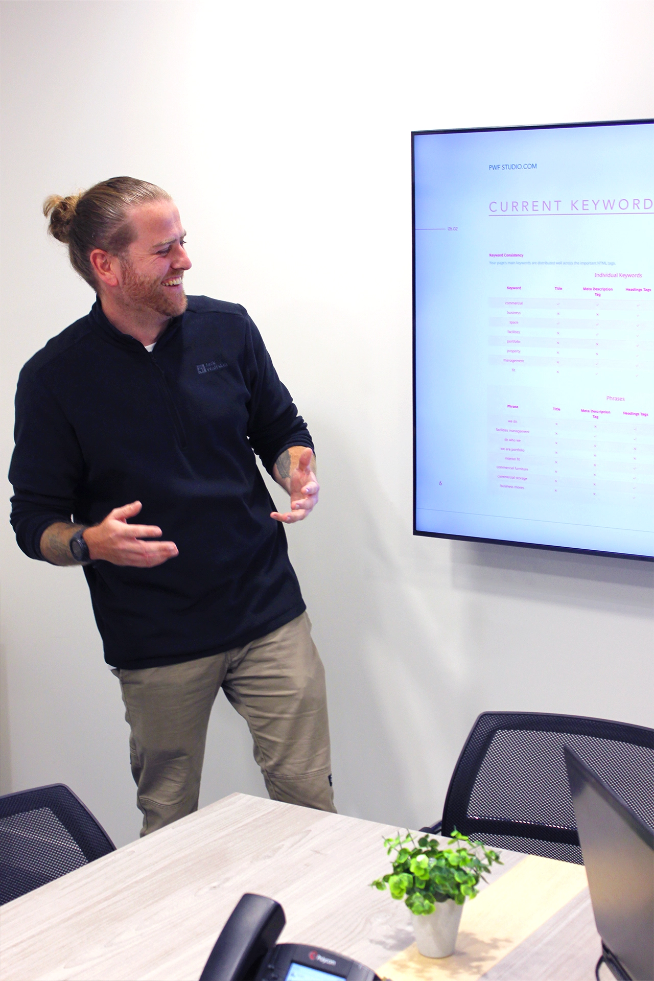 The founder of PWF Studio taking part in a client marketing meeting