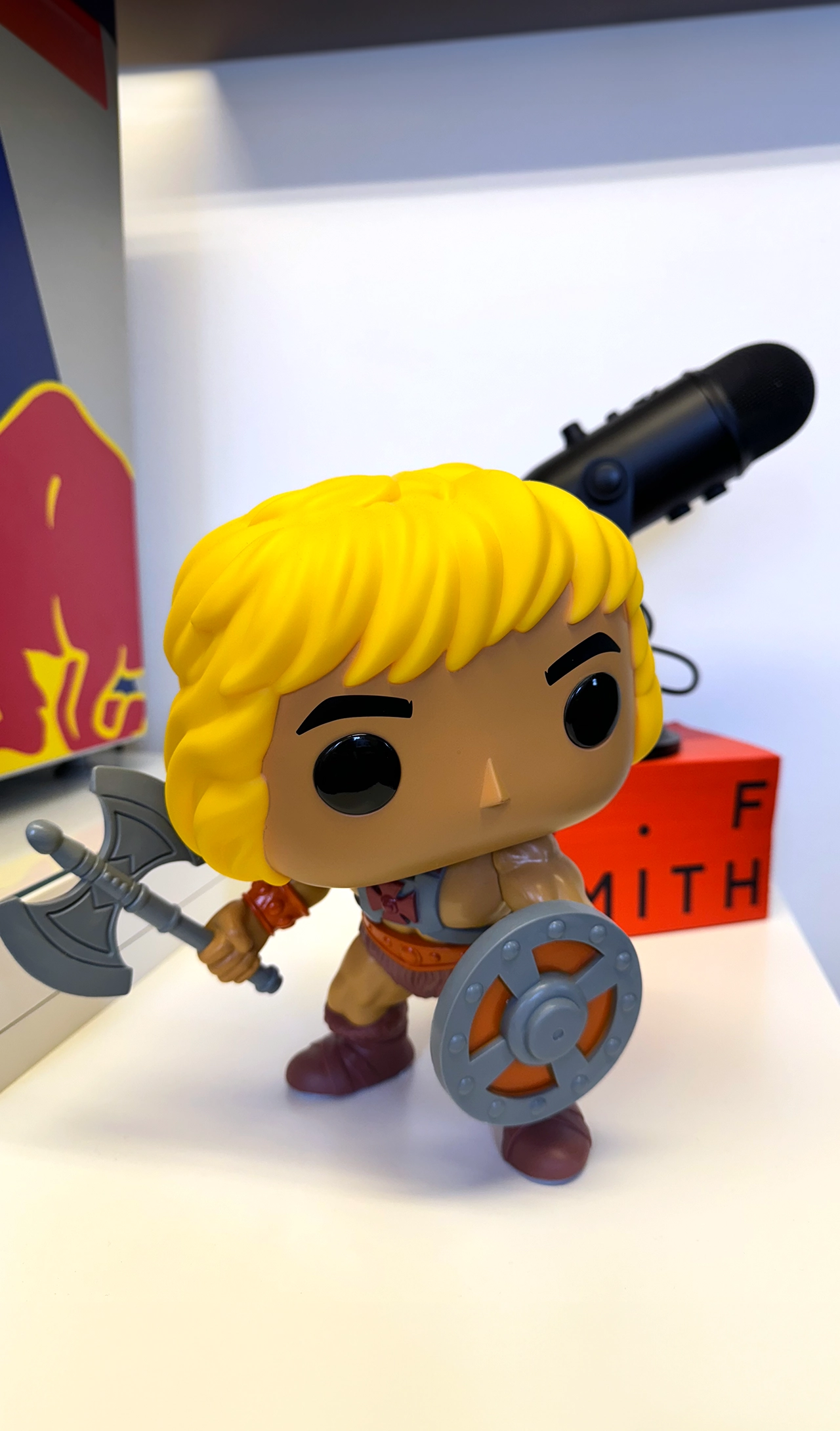 A pop vinyl of He-Man which features in the PWF Studio office
