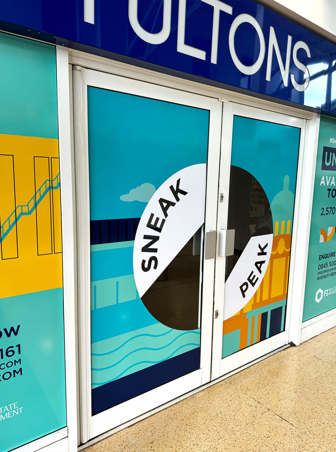North Point Shopping Centre window graphics showcasing the sneak peak element of the design. This allowed interested passes-by to take a look into the internals of the unit.